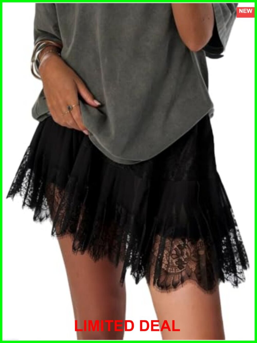 Lace Slip Mini Skirt Layered Ruffle Pleated Y2k Women's